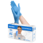 Luva Nitrilica Azul M com 100 Inoven