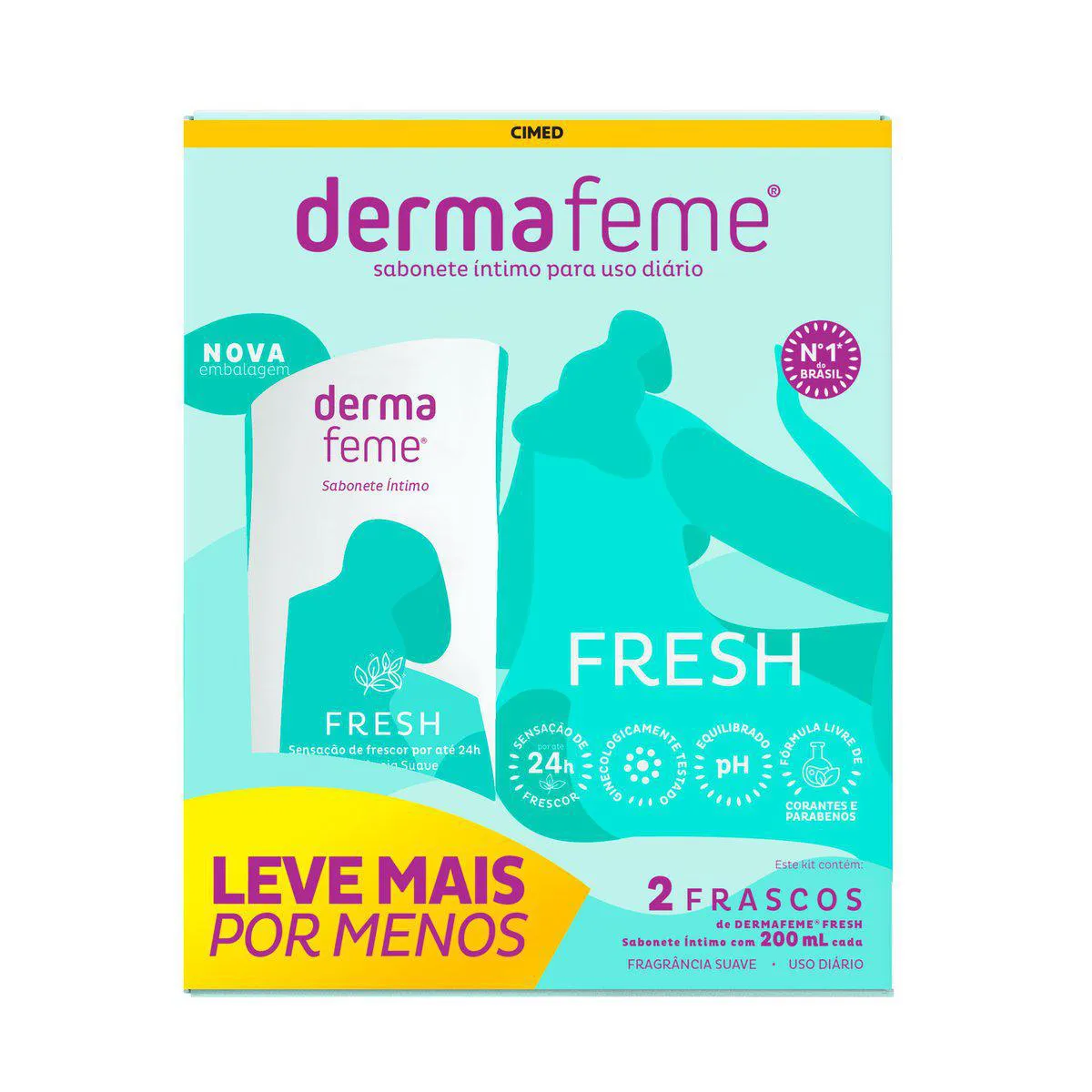 6a1b3086b0f6b3de353278ef972e8ed1.webp Kit Sabonete Líquido Íntimo Dermafeme Fresh 200 Ml – 2 Unidades - Imagem 1